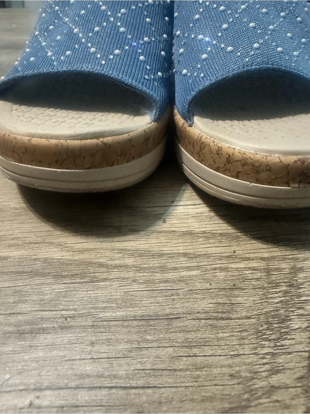 Bzees Blue Studded Cork Wedge Slide - Picture 4 of 6